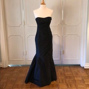 Black Crepe Satin Strapless Gown